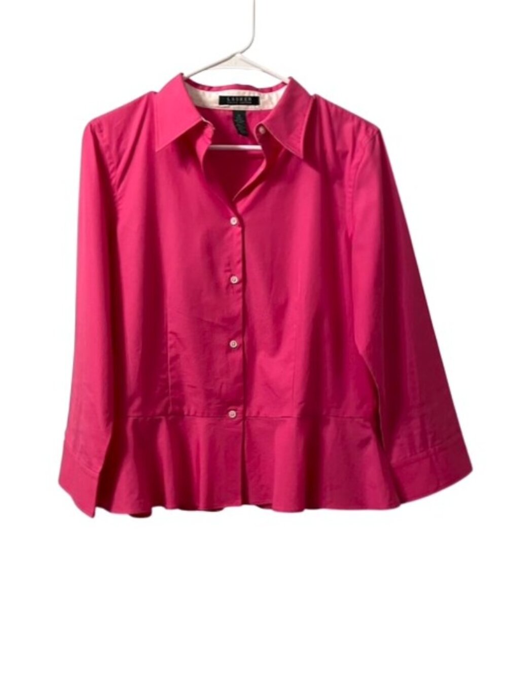 Lauren Ralph Lauren Button Down Shirt Peplum Cotton Pink Size 10